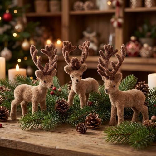 Dekofigur Hirsch Mini Braun Kunststoff Beflockt 11cm 6er-Set | Floristik24.ch