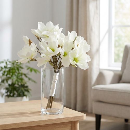 Künstlicher Magnolienbund Weiss 40 cm 5 Zweige mit Satinband | Floristik24.ch