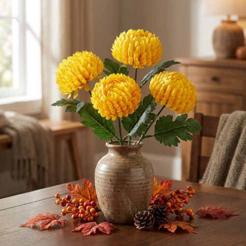 Chrysantheme Gelb Kunstblume Ø7cm L18cm 4 Stück | Floristik24.ch