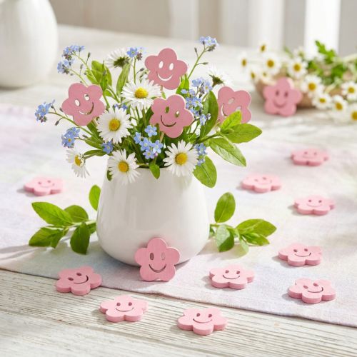 Holzblumen mit Gesicht Rosa 2,5 cm 48 Stück | Floristik24.ch