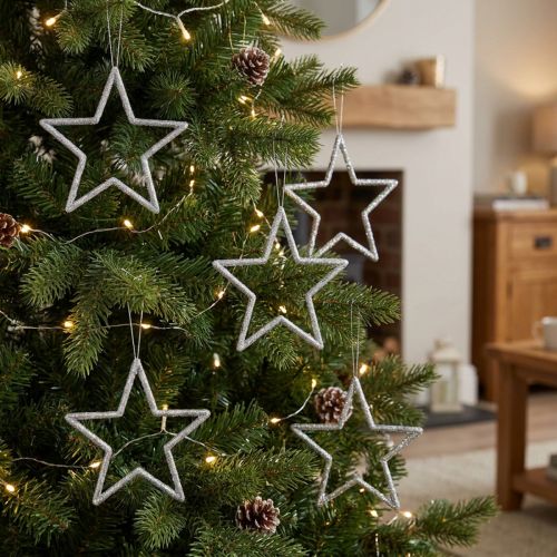 Weihnachtsstern-Anhänger 12 cm Silber Glitter 12 Stück | Floristik24.ch