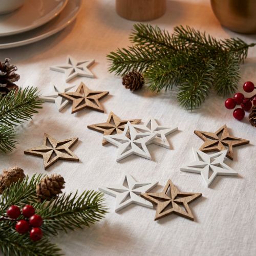 Holzsterne Streudeko Weihnachten Weiss und Natur 3,5 cm 48 Stück | Floristik24.ch