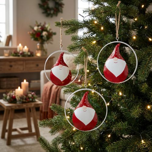 Weihnachtsanhänger Metall Wichtel Ø16cm Rot Weiss 3 Stück | Floristik24.ch