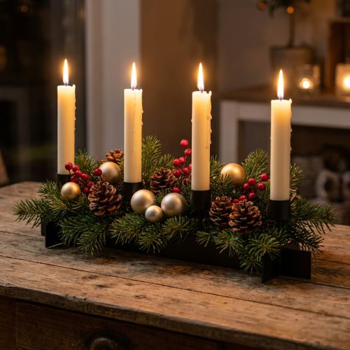 Kerzenständer aus Metall Schwarz, 40 cm Länge, für 4 Stabkerzen | Floristik24.ch