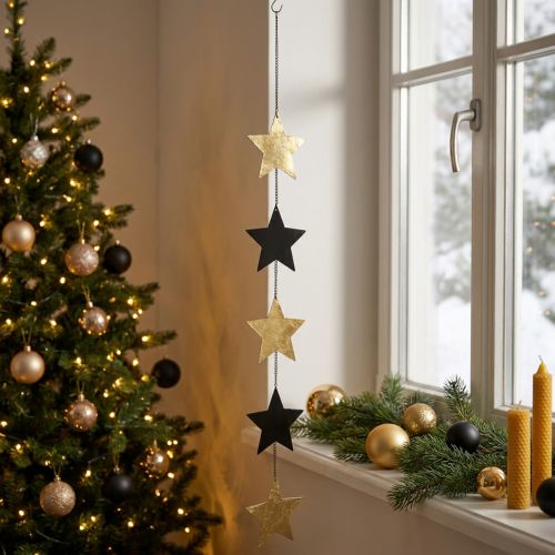 Weihnachtsdeko Sternenstrang Metall Gold Schwarz 78 cm | Floristik24.ch