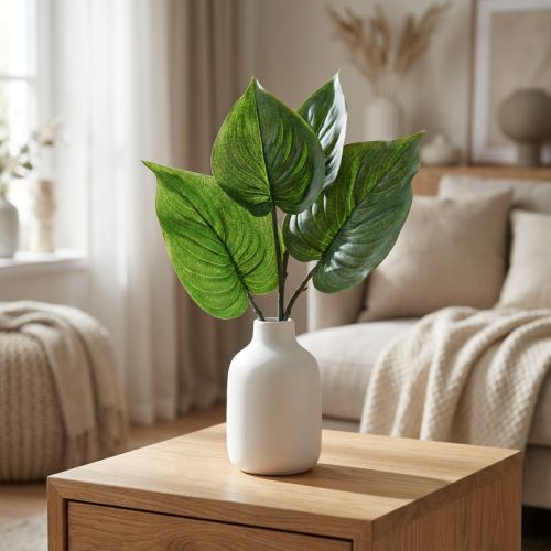 Philodendron künstlich 39 cm mit 4 Blättern in Hellgrün und Dunkelgrün aus Kunststoff | Floristik24.ch
