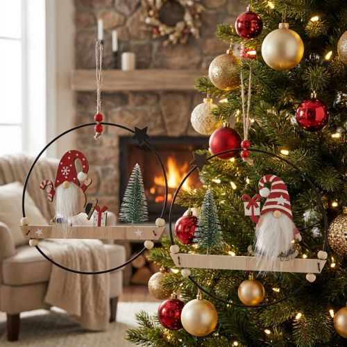 Dekoring Metall mit Holz-Wichteln und Weihnachtsmotiven, Ø 21,5 cm, 2 Stück | Floristik24.ch
