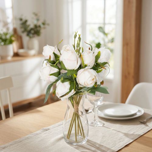 Künstlicher Rosenstrauss Weiss mit Rosa, 31 cm, 3 Zweige | Floristik24.ch