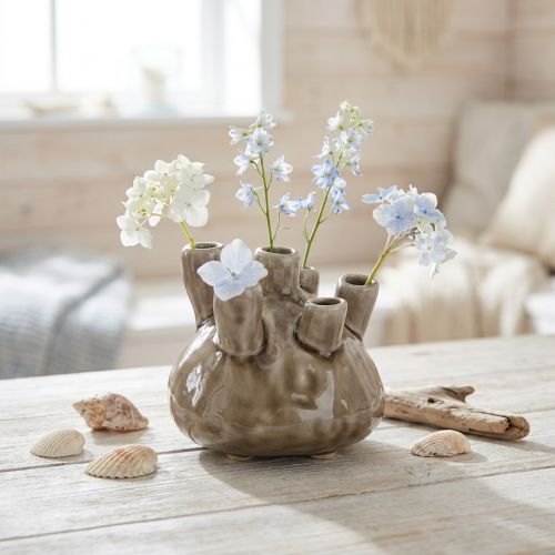 Artikel Keramik-Vase Braun Ø11,5cm H10cm mit Fünf Öffnungen in Korallen-Optik