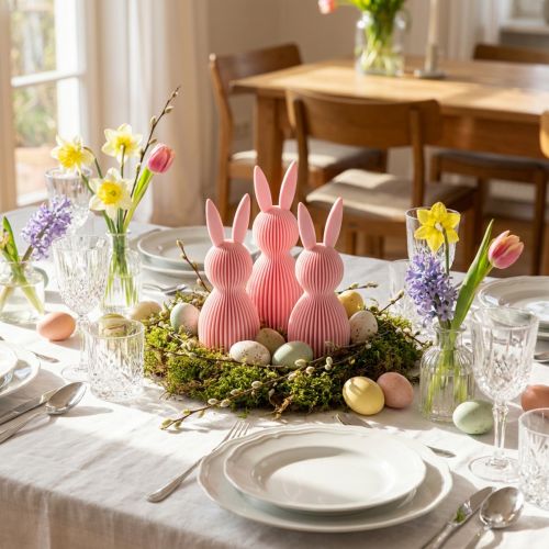 Artikel Dekohasen Set aus Kunststoff in Rosa 11 cm – Tischdekoration für Ostern (4 Stück)
