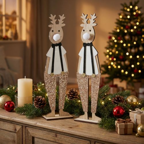 Rentier Dekofigur aus Holz 12×6,5cm H45cm 2er-Set für Weihnachten | Floristik24.ch
