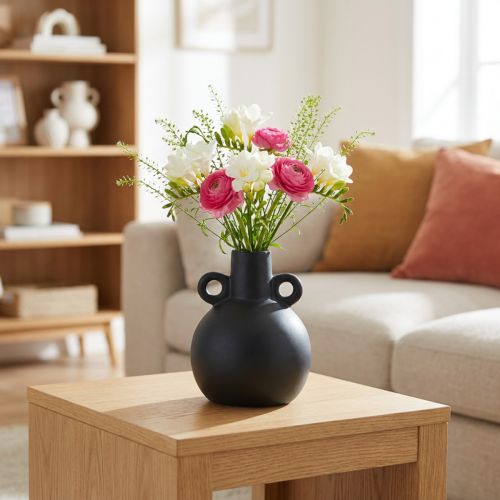 Keramik Mini Vase mit Henkel Ø8,5cm Schwarz, Trockenblumen Vase | Floristik24.ch