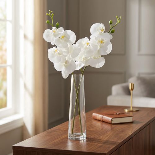 Künstliche Orchidee Phalaenopsis Weiss Real Touch 85cm | Floristik24.ch