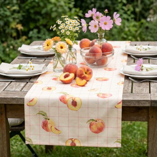Tischläufer Baumwolle-Polyester Kombi Karomuster Pfirsich 32x140cm | Floristik24.ch