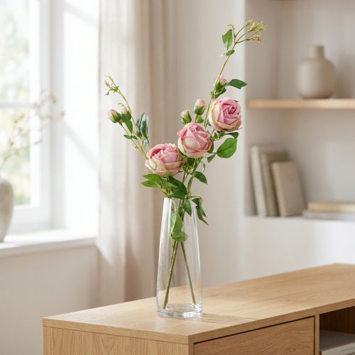 Rosenzweig künstlich Rosa 100cm mit Blüten und Knospen | Floristik24.ch