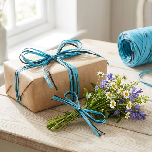 Artikel Dekoband Kunststoff Multicolor Raffiabast Blau-Braun 200m