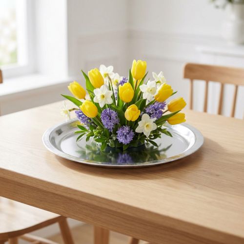 Deko-Teller Metall Silber Glänzend Ø34cm H3cm | Floristik24.ch