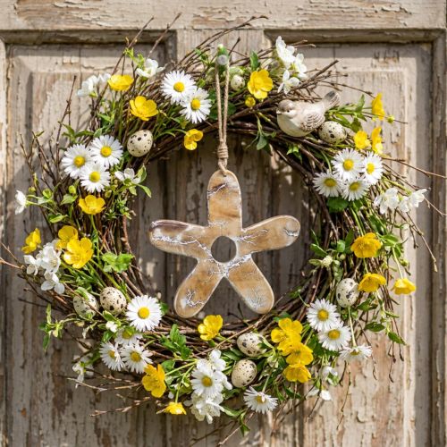 Hängedeko Blume aus Holz mit Muster, Natur-Weiss, 19,5 cm | Floristik24.ch