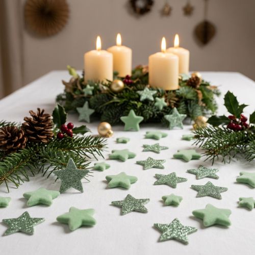 Streudeko Sterne Grün Ø4-5cm 40 Stück aus Styropor mit Glitter und Beflockung für Weihnachtsdekoration | Floristik24.ch