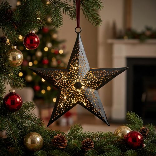 Weihnachtsanhänger Metallstern Schwarz Kupfer H19cm | Floristik24.ch