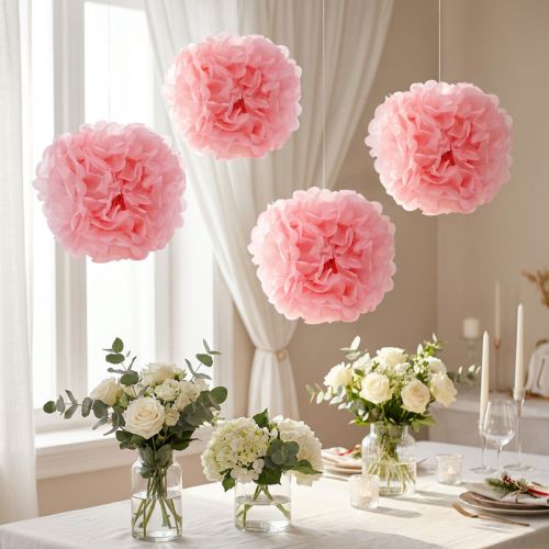 Pompom Papier Hellrosa Ø30cm Set 5 Stück | Floristik24.ch