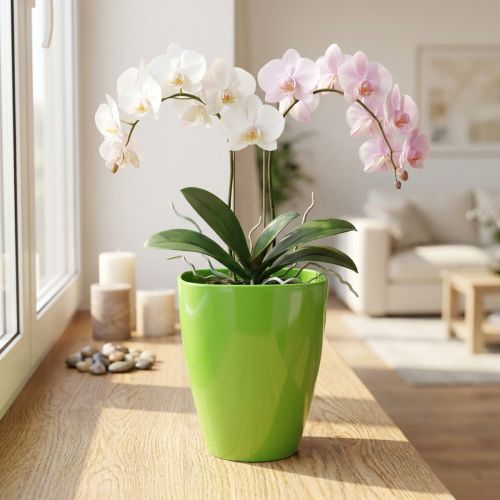 Orchideentopf Kunststoff glänzend Limette Ø12,5cm Höhe 17cm | Floristik24.ch