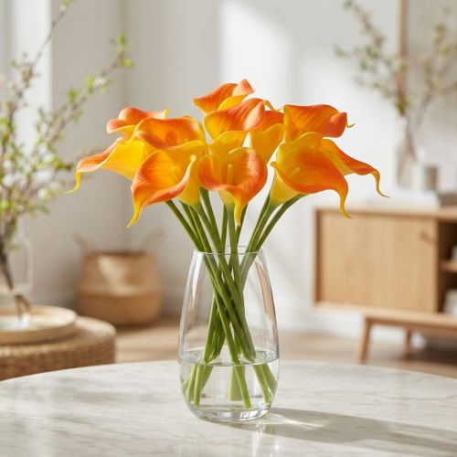 Künstliche Mini Calla Gelb-Orange 33cm, 12 Stück | Floristik24.ch