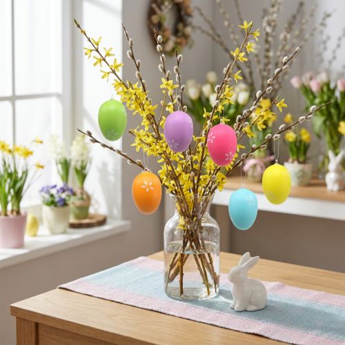 Bunte Kunststoff-Ostereier zum Hängen 6 cm, Set mit 12 Stück, florales Muster | Floristik24.ch