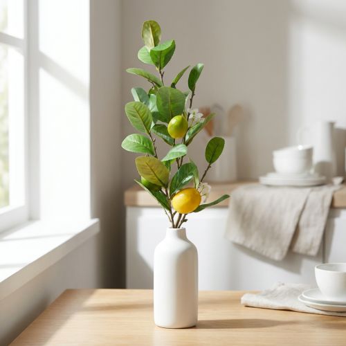 Artikel Dekozweig Künstlich Zitronenzweig mit Blüten und Früchten H68cm Kunststoff Metall Gelb/Grün/Weiss