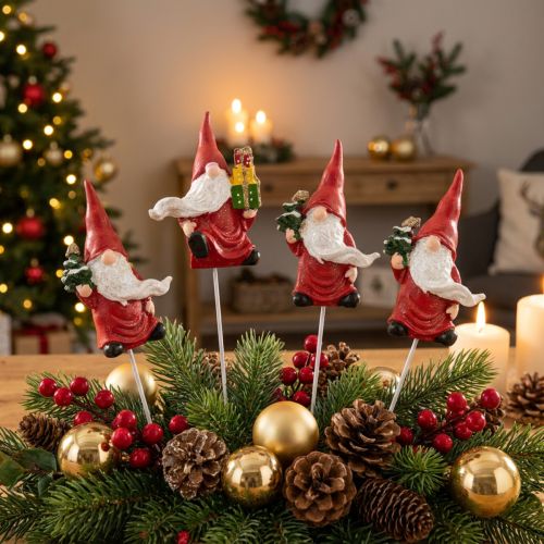 Weihnachtswichtel Dekostecker 7cm 4er-Set Keramik Rot-Weiss | Floristik24.ch