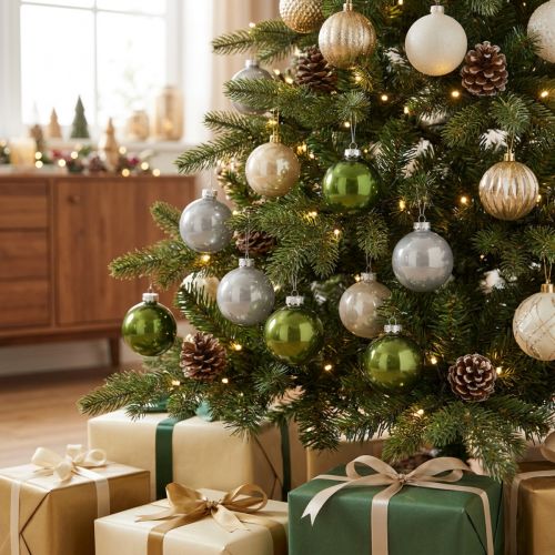 Weihnachtskugeln aus Glas Olivgrün und Silbergrau Ø 60 mm, 24 Stück | Floristik24.ch