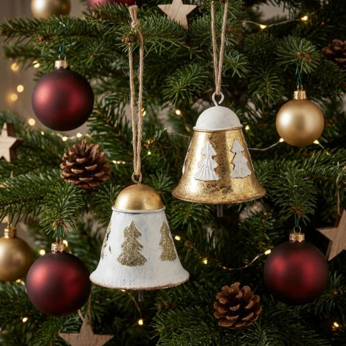 Weihnachtsglocken Vintage aus Metall, Gold und Weiss, 6 cm Durchmesser, 2 Stück | Floristik24.ch