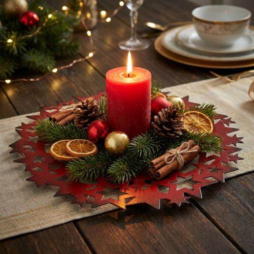 Artikel Weihnachtsteller Metall Rot Ø34cm mit Sternenmotiv