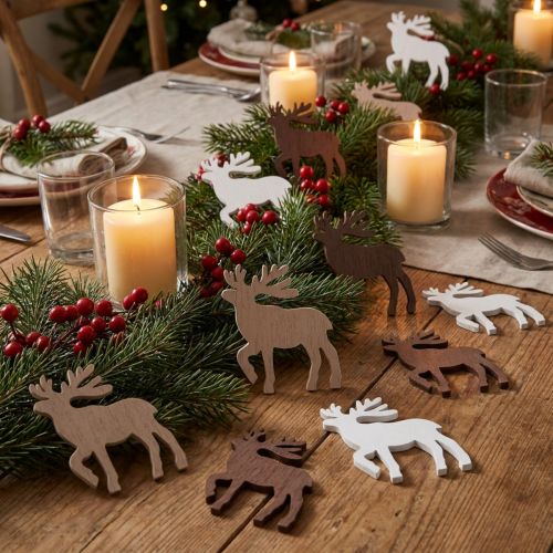 Streudeko Rentiere Holz 48 Stück, 3 Farben und Grössen, Weihnachten | Floristik24.ch