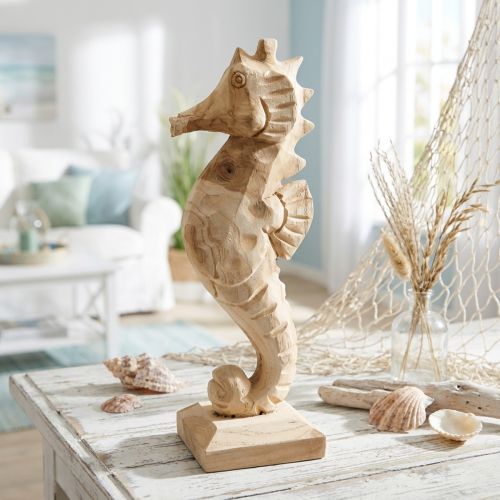 Deko Seepferdchen aus Teakholz, 38 cm hoch, Naturfarben | Floristik24.ch