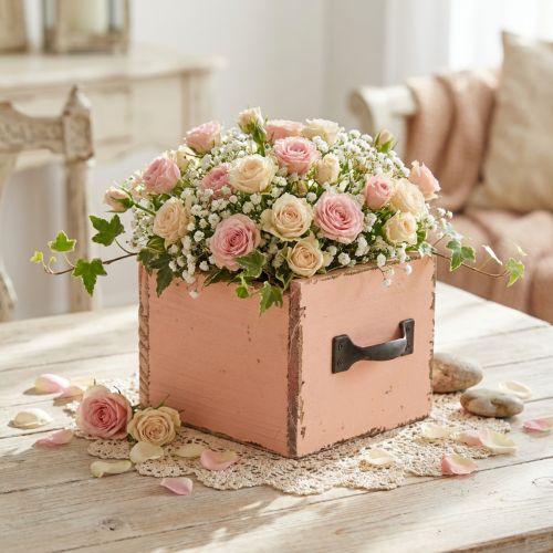 Pflanzkasten Holz quadratisch peach 12,5 cm mit Griff für Innen | Floristik24.ch
