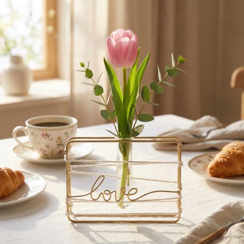 Reagenzglas-Deko-Vase Metall Glas 11,5 cm Gold Transparent