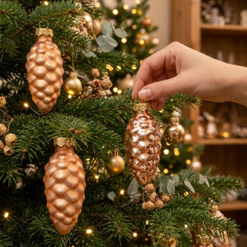 Weihnachtszapfen Glas 6,5cm Apricot 10er-Set | Floristik24.ch