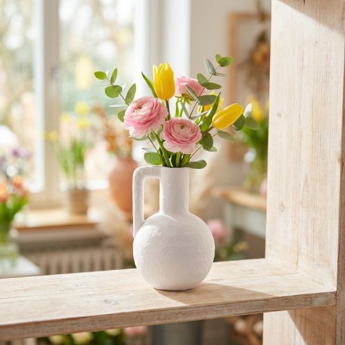Deko-Vase Keramik Weiss mit Henkel, Mini Blumenvase für Tischdeko, H 15 cm | Floristik24.ch