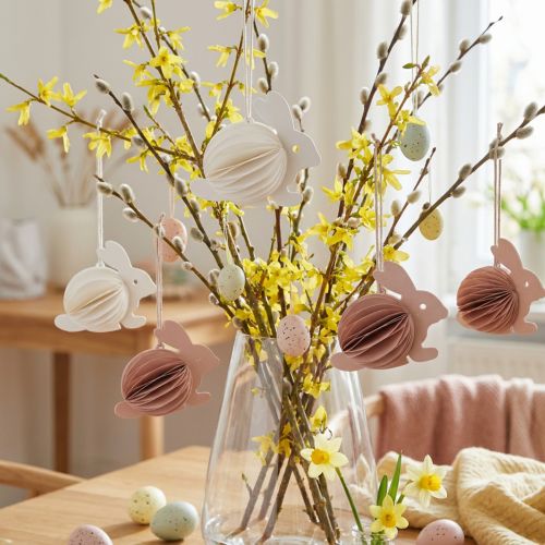 Osterdeko Wabenpapier-Hase zum Aufhängen Weiss Orange H8 cm 5er-Set | Floristik24.ch