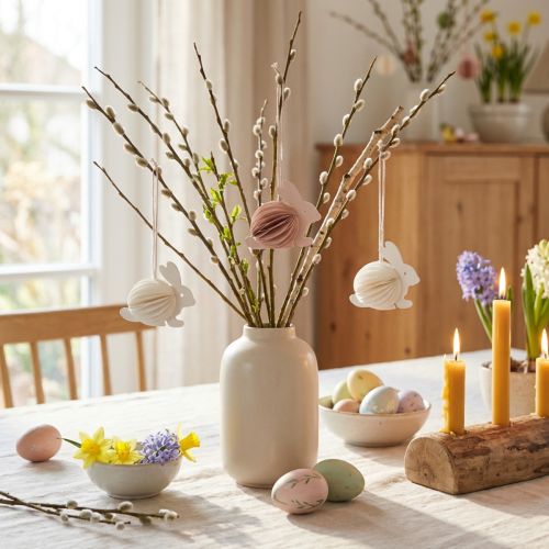 Wabenpapier-Osterhasen Hängedeko 7×4,5×6 cm Rosa & Weiss 5er-Set | Floristik24.ch