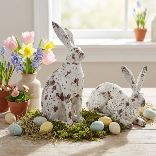 Dekofiguren Hasen Polyresin Holzoptik Weiss Braun H14,5/24,5cm 2er Set Ostern | Floristik24.ch