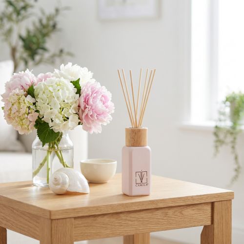 Raumduft Diffuser Glas-Flakon 100ml mit Duftstäbchen in Rosa – Pfirsich & Johannisbeere Duft | Floristik24.ch