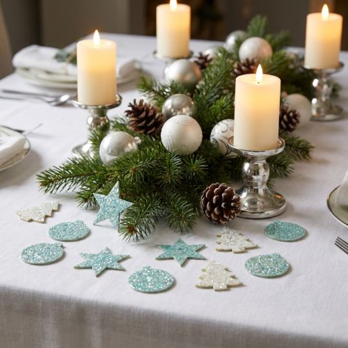 Streudeko Weihnachten Holz Türkis Weiss Motive 4,5cm 36 Stück | Floristik24.ch