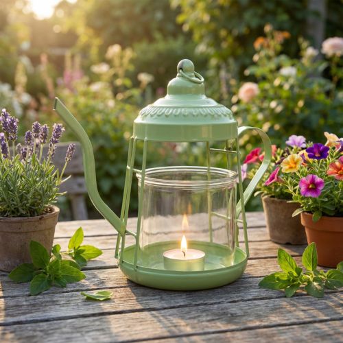 Teelichthalter Windlicht Glas Teekanne Grün Ø15cm H26cm | Floristik24.ch