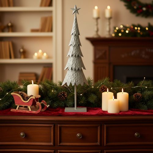Deko-Tannenbaum aus Metall auf Standfuss mit Stern 74 cm für Innenbereich | Floristik24.ch
