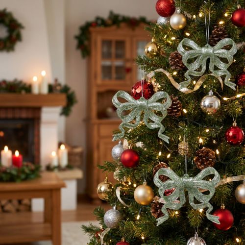 Christbaumschmuck Schleifen Kunststoff 8x9cm Grün Glitter 12 Stück | Floristik24.ch