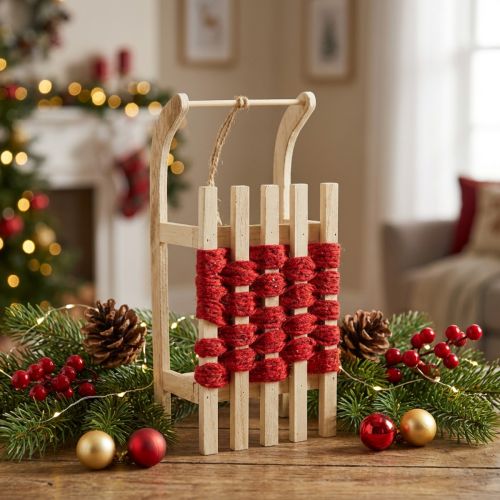 Deko-Schlitten aus Holz mit Jutekordel und rotem Filzband 30×14,5×9,5 cm | Floristik24.ch