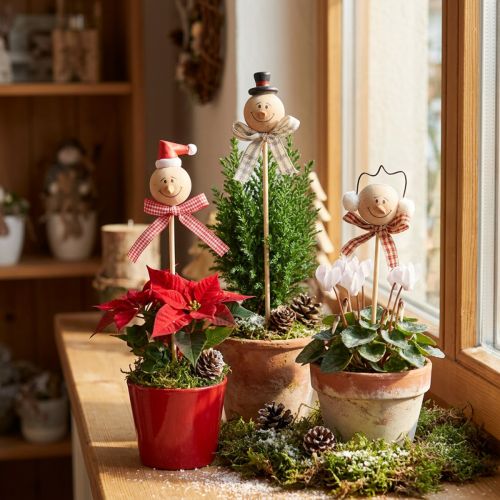 Blumenstecker Schneemann Holz Natur 5cm 9 Stück | Floristik24.ch