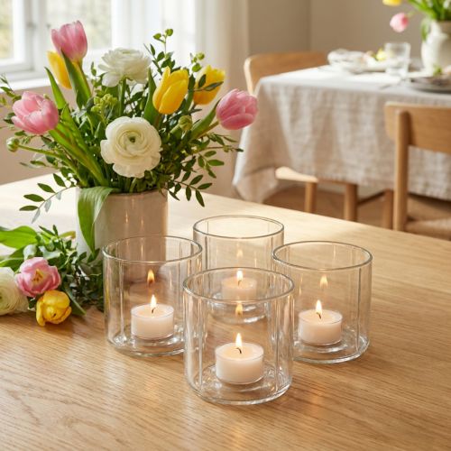 Kerzenhalter aus Glas Windlicht Teelichthalter Ø9,5cm H9cm Transparent 6 Stück | Floristik24.ch